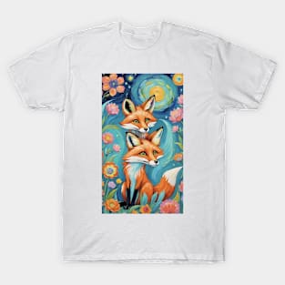 Mystical Foxes: Guardians of the Starry Night T-Shirt